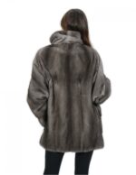 Blue horizontal mink coat iris pistagna 44 full leather back with external pockets - Image 6