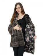 Blue horizontal mink coat iris pistagna 44 full leather back with external pockets - Image 7