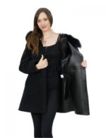 Cappottino in montone rovesciato nero con cappuccio 48 bordo volpe con tasche esterne