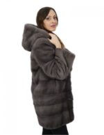 Silverblue coat in horizontal mink with hood 46 long sleeves and below to be dismantled - Image 3