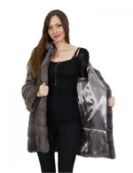 Silverblue coat in horizontal mink with hood 46 long sleeves and below to be dismantled - Image 7
