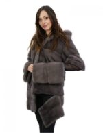 Silverblue coat in horizontal mink with hood 46 long sleeves and below to be dismantled - Image 8