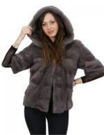 Silverblue coat in horizontal mink with hood 46 long sleeves and below to be dismantled - Image 9