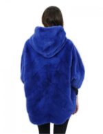 Mantella pelliccia 52 blu chiaro visone trasversale con maniche lunghe e cappuccio chiusura ganci