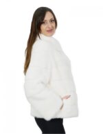 Giacca visone orizzontale 42 bianco ottico cappuccio manica tre quarti corta