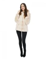 Giacca visone orizzontale 42 beige cappuccio manica lunga e ganci