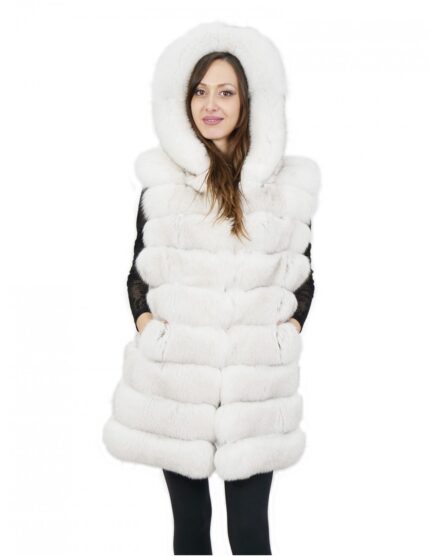 Gilet volpe bianco sfumata 48 con tasche e chiusura ganci pelliccia