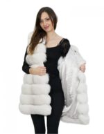 Gilet volpe bianco sfumata 48 con tasche e chiusura ganci pelliccia