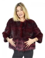 Giacca in visone bordeaux taglia 44 con fondo in volpe manica tre quarti collo chanel