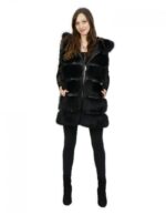 Schwarze, schattierte Fuchsweste 50 mit Taschen und Pelzreißverschluss, Länge 82 cm – Bild 5