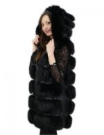 Schwarze, schattierte Fuchsweste 50 mit Taschen und Pelzreißverschluss, Länge 82 cm – Bild 3