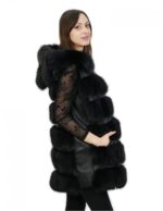 Schwarze, schattierte Fuchsweste 50 mit Taschen und Pelzreißverschluss, Länge 82 cm – Bild 4