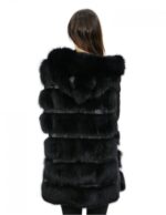 Schwarze, schattierte Fuchsweste 50 mit Taschen und Pelzreißverschluss, Länge 82 cm – Bild 6