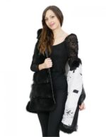 Schwarze, schattierte Fuchsweste 50 mit Taschen und Pelzreißverschluss, Länge 82 cm – Bild 7