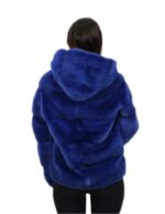 Blouson pelliccia visone blu 42 giacca 62 cm con cappuccio tasche esterne
