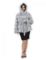 Zaffiro cappuccio 46 cappotto pelliccia visone orizzontale coulisse fondo e polsi