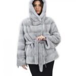 Zaffiro cappuccio 46 cappotto pelliccia visone orizzontale coulisse fondo e polsi