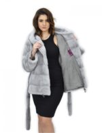 Zaffiro cappuccio 46 cappotto pelliccia visone orizzontale coulisse fondo e polsi