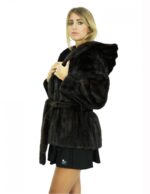 Cappotto in visone con lavorazione a pelle trasportata con bottone gioiello al collo 46 second life