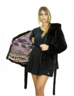 Cappotto in visone con lavorazione a pelle trasportata con bottone gioiello al collo 46 second life
