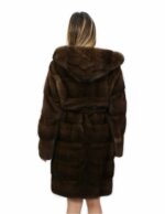 Brauner Nerzfellgürtel 50 100cm langer Mantel mit Kapuze Außentaschen – Bild 6