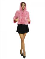 Giacca visone pelliccia orizzontale bubble 48 cappuccio 54 centimetri manica tre quarti