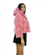 Giacca visone pelliccia orizzontale bubble 48 cappuccio 54 centimetri manica tre quarti