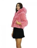 Giacca visone pelliccia orizzontale bubble 48 cappuccio 54 centimetri manica tre quarti