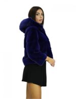 Nerzjacke horizontales Fell lila 46 Kapuze 54cm Dreiviertelärmel – Bild 3