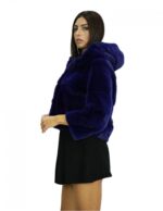 Nerzjacke horizontales Fell lila 46 Kapuze 54cm Dreiviertelärmel – Bild 4