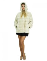 Cappotto mongomery 76 cm pelliccia visone perla 48 coulisse vita e fondo cappuccio
