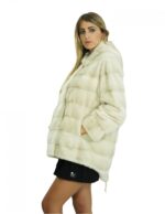 Cappotto mongomery 76 cm pelliccia visone perla 48 coulisse vita e fondo cappuccio