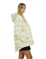 Cappotto mongomery 76 cm pelliccia visone perla 48 coulisse vita e fondo cappuccio