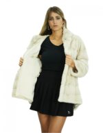 Cappotto mongomery 76 cm pelliccia visone perla 48 coulisse vita e fondo cappuccio