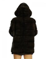 Cappotto lungo 72 cm 44-50 visone veste comodo pelle intera cappuccio tasche interne laterali chiusura ganci interni