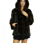 Cappotto lungo 72 cm 46 visone orizzontale pelle intera cappuccio tasche interne laterali chiusura ganci interni