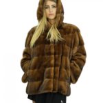 Cappotto 44 lungo 72 cm visone orizzontale pelle intera cappuccio tasche interne laterali chiusura ganci interni