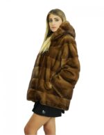 Cappotto 44-50 lungo 72 cm visone veste comodo pelle intera cappuccio tasche interne laterali chiusura ganci interni