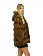 Cappotto 44-50 lungo 72 cm visone veste comodo pelle intera cappuccio tasche interne laterali chiusura ganci interni