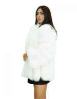 72 cm long coat 42 in vertical white fox long sleeves external pockets and chanel collar - Image 4