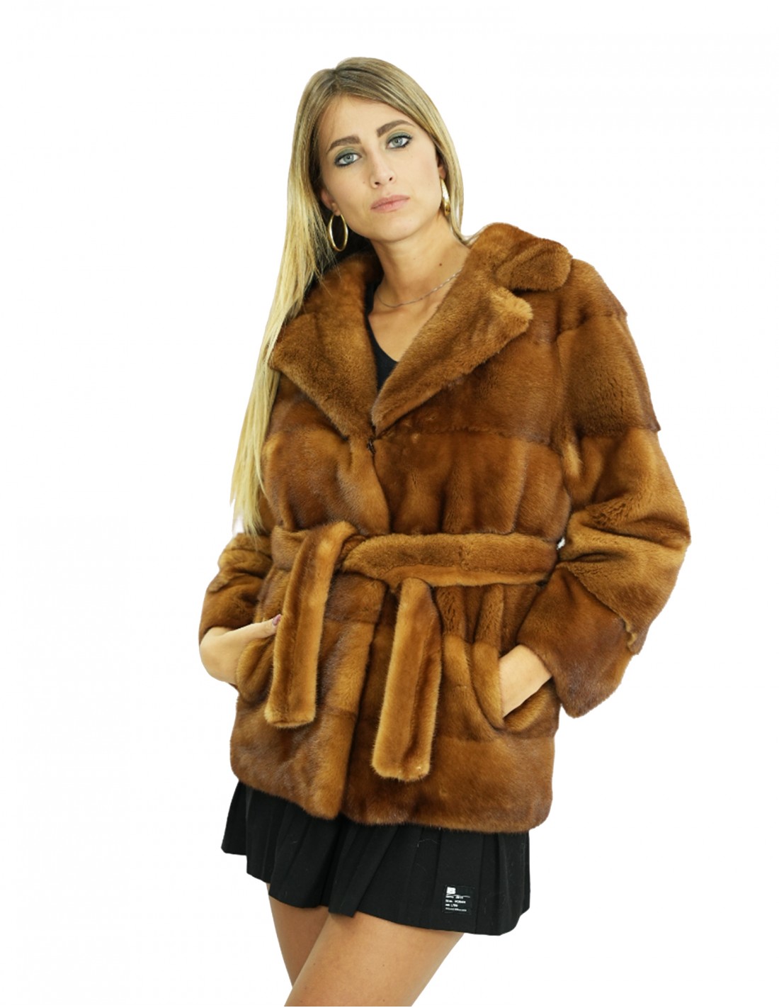 Giacca pelliccia 46 visone gold scuro collo petto e bavero maniche lunghe tasche e cintura pelliccia Giacca pelliccia 46 visone gold scuro collo petto e bavero maniche lunghe tasche e cintura pelliccia