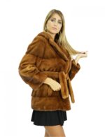 Giacca pelliccia 46 visone gold scuro collo petto e bavero maniche lunghe tasche e cintura pelliccia