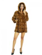 Coat 78 cm 44 dark gold mink fur with hood long sleeves side pockets - Image 5