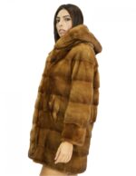 Coat 78 cm 44 dark gold mink fur with hood long sleeves side pockets - Image 4