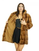 Coat 78 cm 44 dark gold mink fur with hood long sleeves side pockets - Image 7