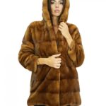 Coat 44 fur 78 cm mink dark gold with hood long sleeves side pockets