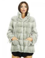 Cappottino 52 lungo 70 cm in pelliccia di visone grigio in lavorazione orizzontale maniche lunghe e tasche boccale