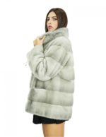 Cappottino 52 lungo 70 cm in pelliccia di visone grigio in lavorazione orizzontale maniche lunghe e tasche boccale