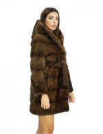 Пальто 50 длинный, мех 84 см, мех норки, полумех, меховая подкладка, застежка на капюшоне, внутренние крючки и меховой пояс — изображение 3