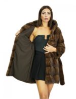 Пальто 50 длинный, мех 84 см, мех норки, полумех, меховая подкладка, застежка на капюшоне, внутренние крючки и меховой пояс — изображение 6